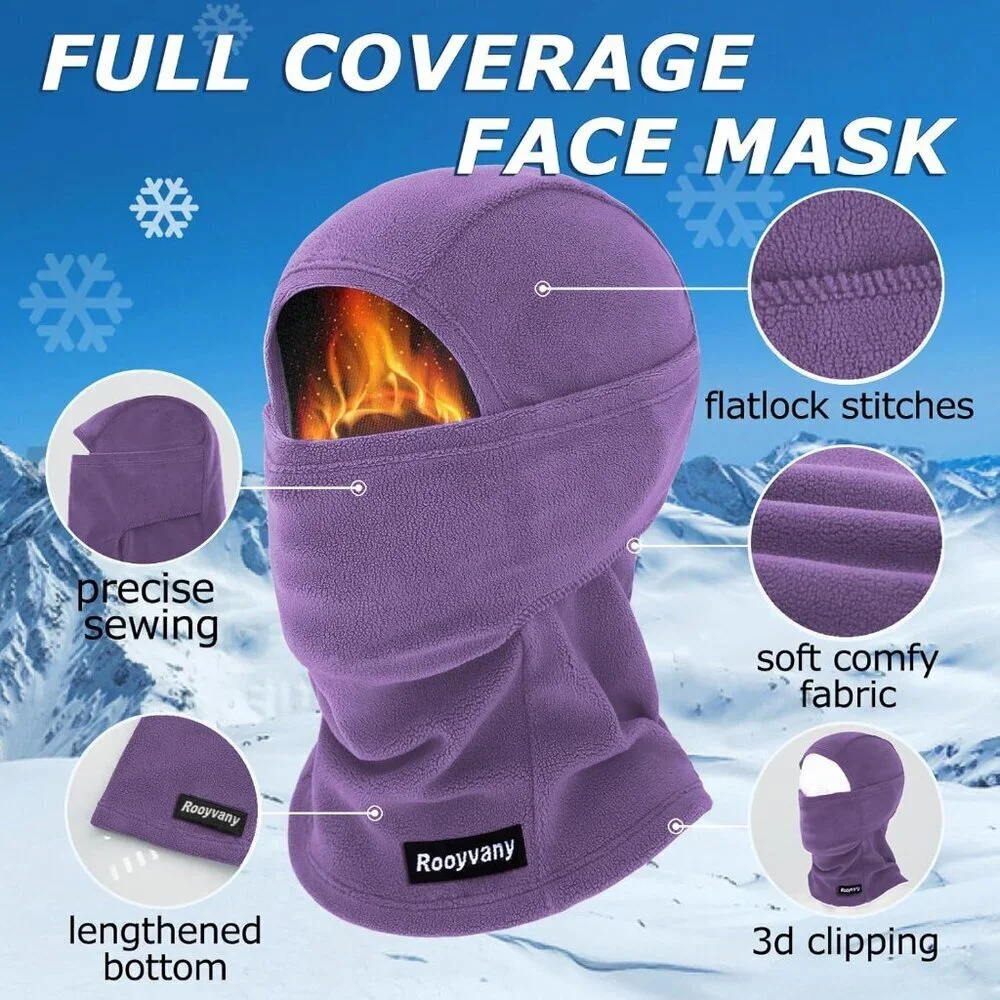 Women's Black/light Purple Balaclava Mask Windproof Lightweight Winter Face Mask